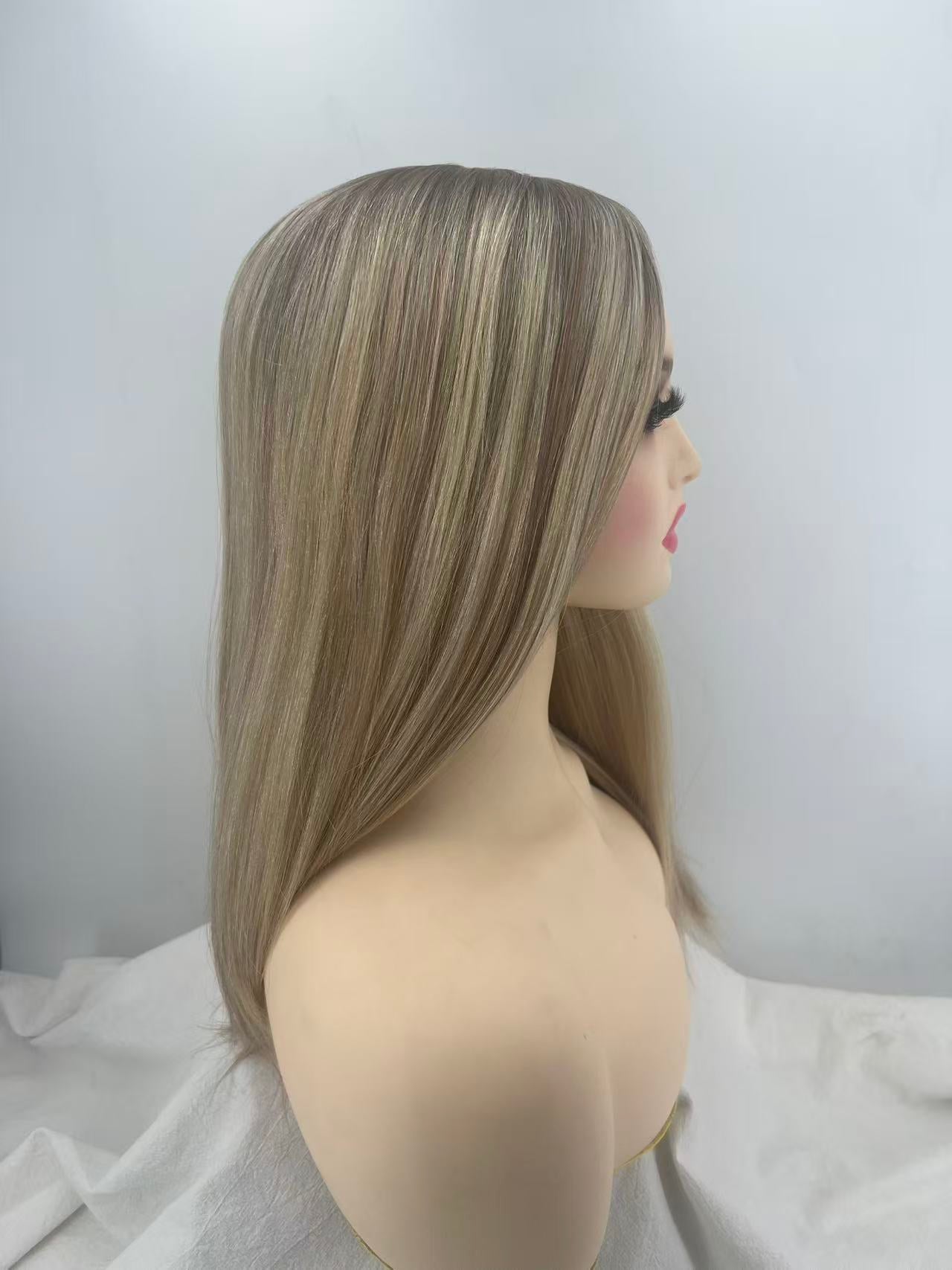 Salvi hair-SHT09 4"x4" Silk Top with flower net cover, 8"*8" topper closure 120% density Machine Wefted in the rest 14inch 16inch 18inch Straight,Mogolian Culticle Remy Hair