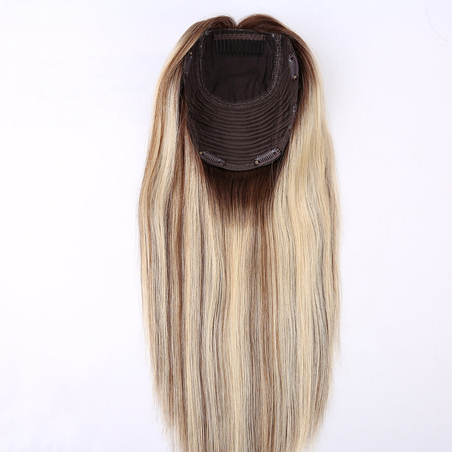 Salvihair-Topper-A04,Real hairTopper ,16inch Dark roots Ombre color injection top hairpiece , soft hair topper ,130% density ,150% density ,more natural cuticle raw human hair ,Hight quality ,factory direct price