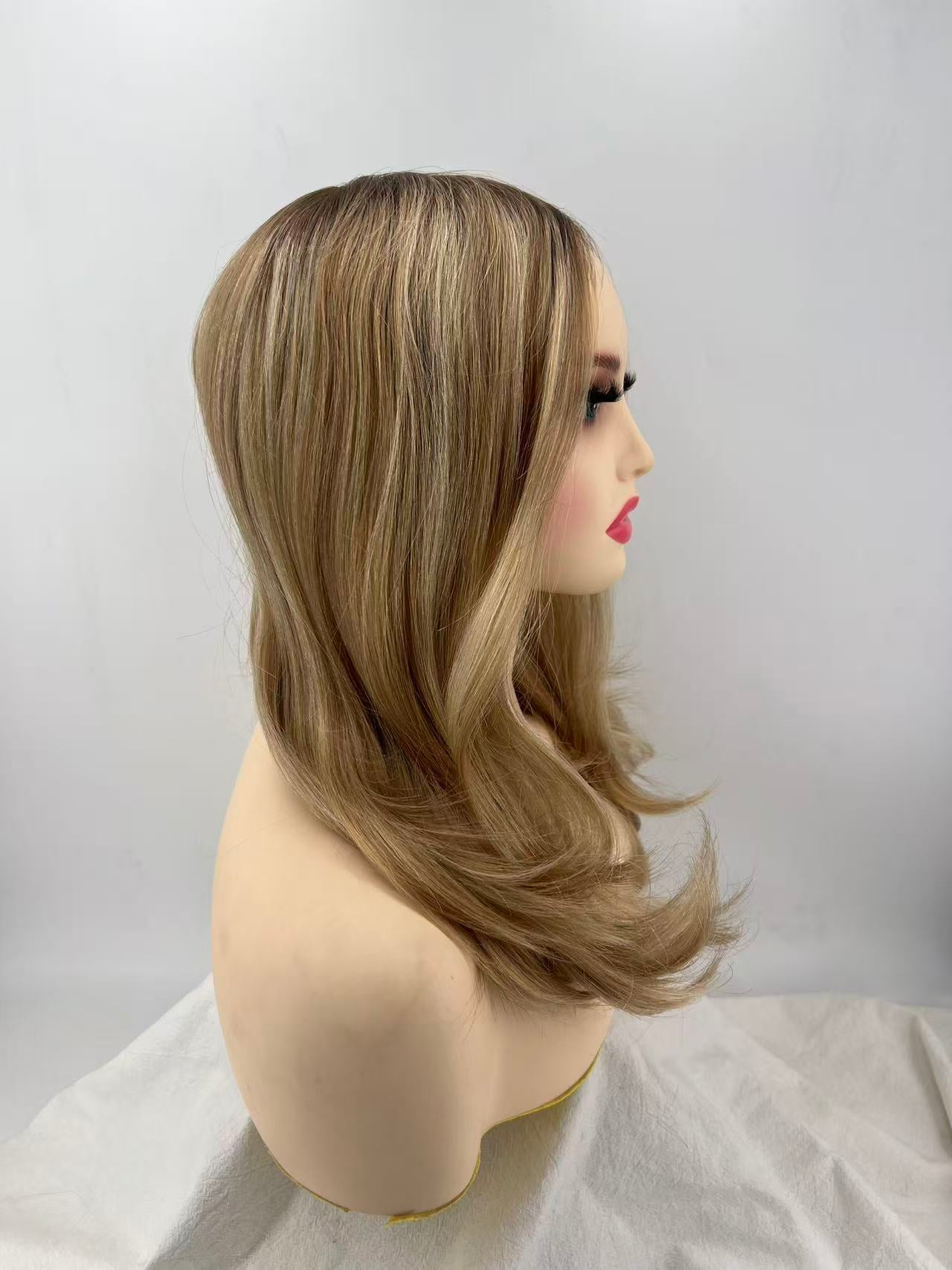 Salvi hair -SHW010  Full hand knitted wig free style 130% density 100% Cuticle Chinese natural hair 18inch French lace/0.12#lace 16inch（副本）