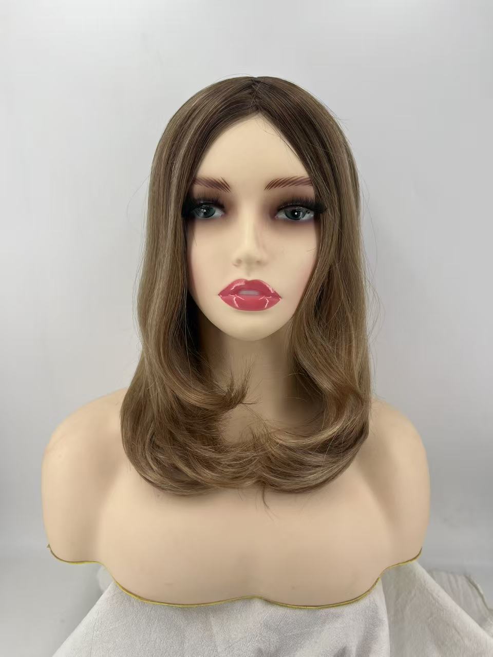 Salvi hair -SHW009  Half hand-knitted&half machine-made wigs free style  130% density 100% Cuticle Chinese natural hair 16ich French lace/0.12#lace 16inch