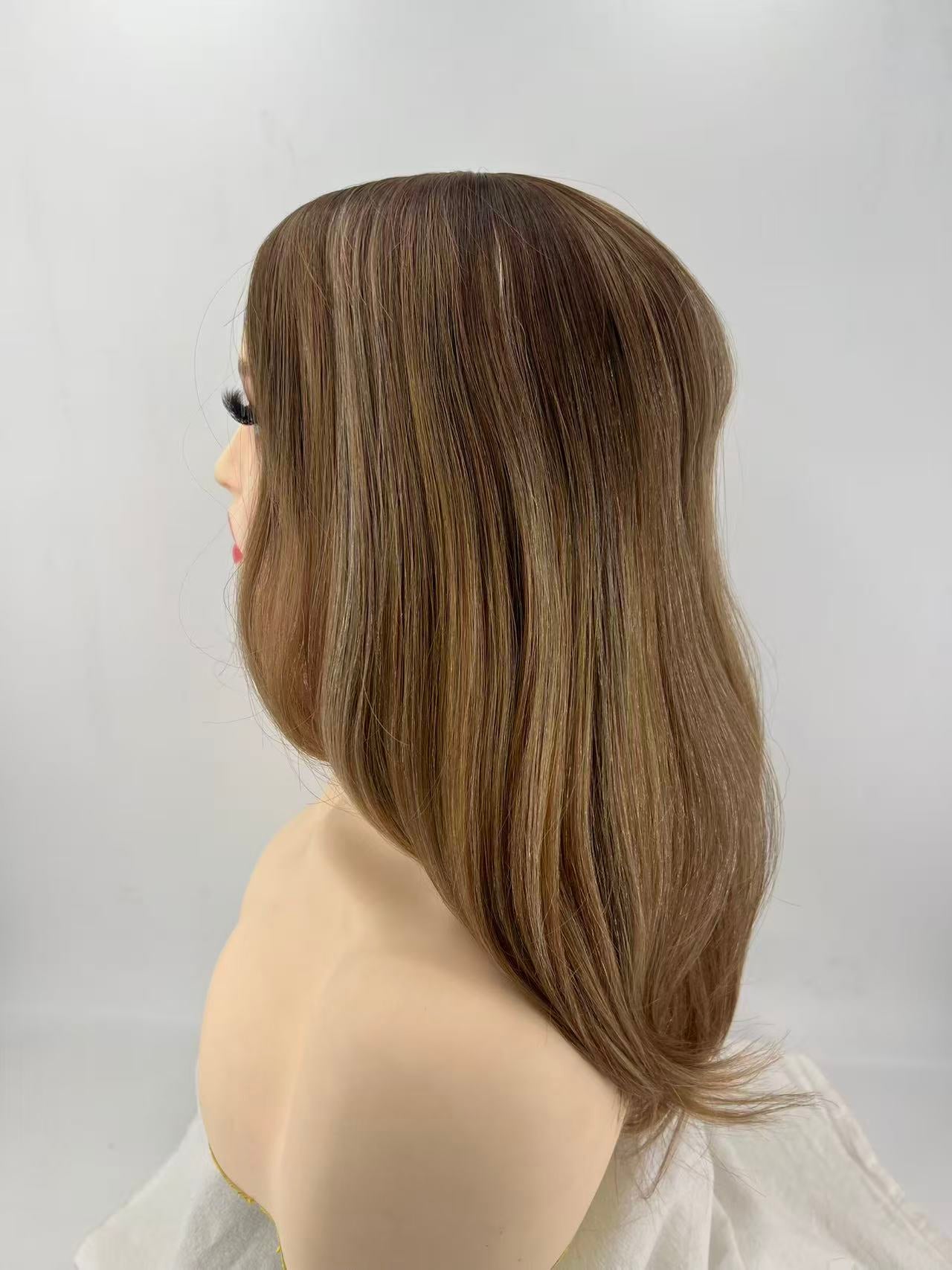 Salvi hair -SHW009  Half hand-knitted&half machine-made wigs free style  130% density 100% Cuticle Chinese natural hair 16ich French lace/0.12#lace 16inch