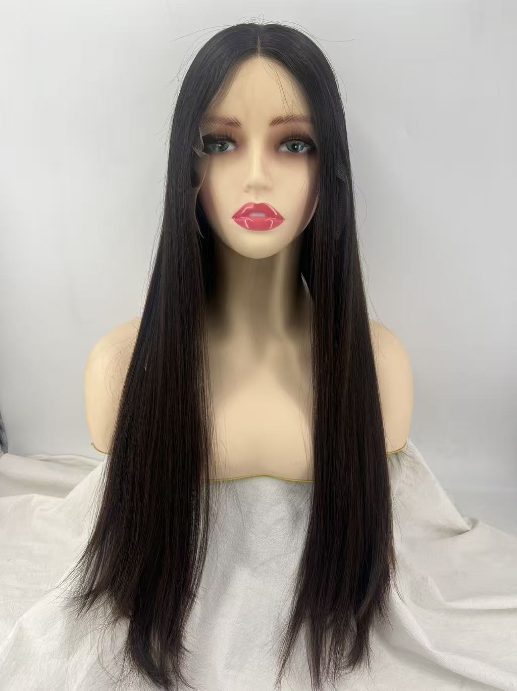 Salvi hair -SHW012  Lace top wig  100% Chinese cuticle hair ,Jewish wig  kosher wig ,Breathable and lightweightswiss lace top ,Smll layer ,130% density Natural black color 1B# 24inch