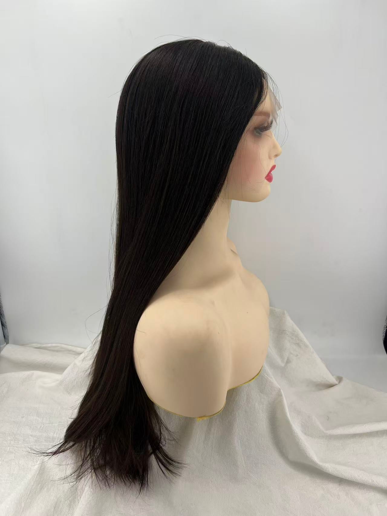 Salvi hair -SHW012  Lace top wig  100% Chinese cuticle hair ,Jewish wig  kosher wig ,Breathable and lightweightswiss lace top ,Smll layer ,130% density Natural black color 1B# 24inch