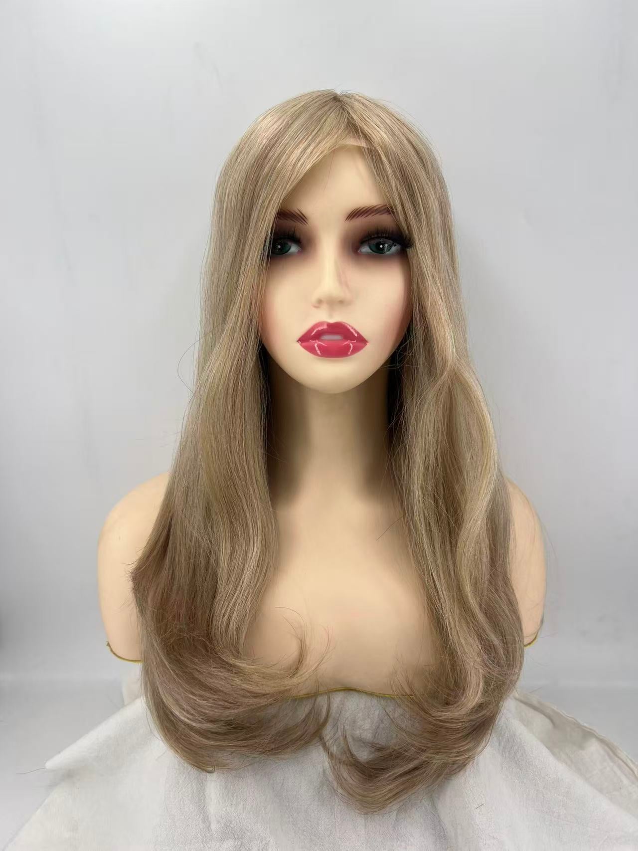 Salvi hair-SHW021  16 inch ligh brown color wigs  1" Fine Welded Mono  in front and temples, Mono top Straight Mogolian Culticle Remy Hair
