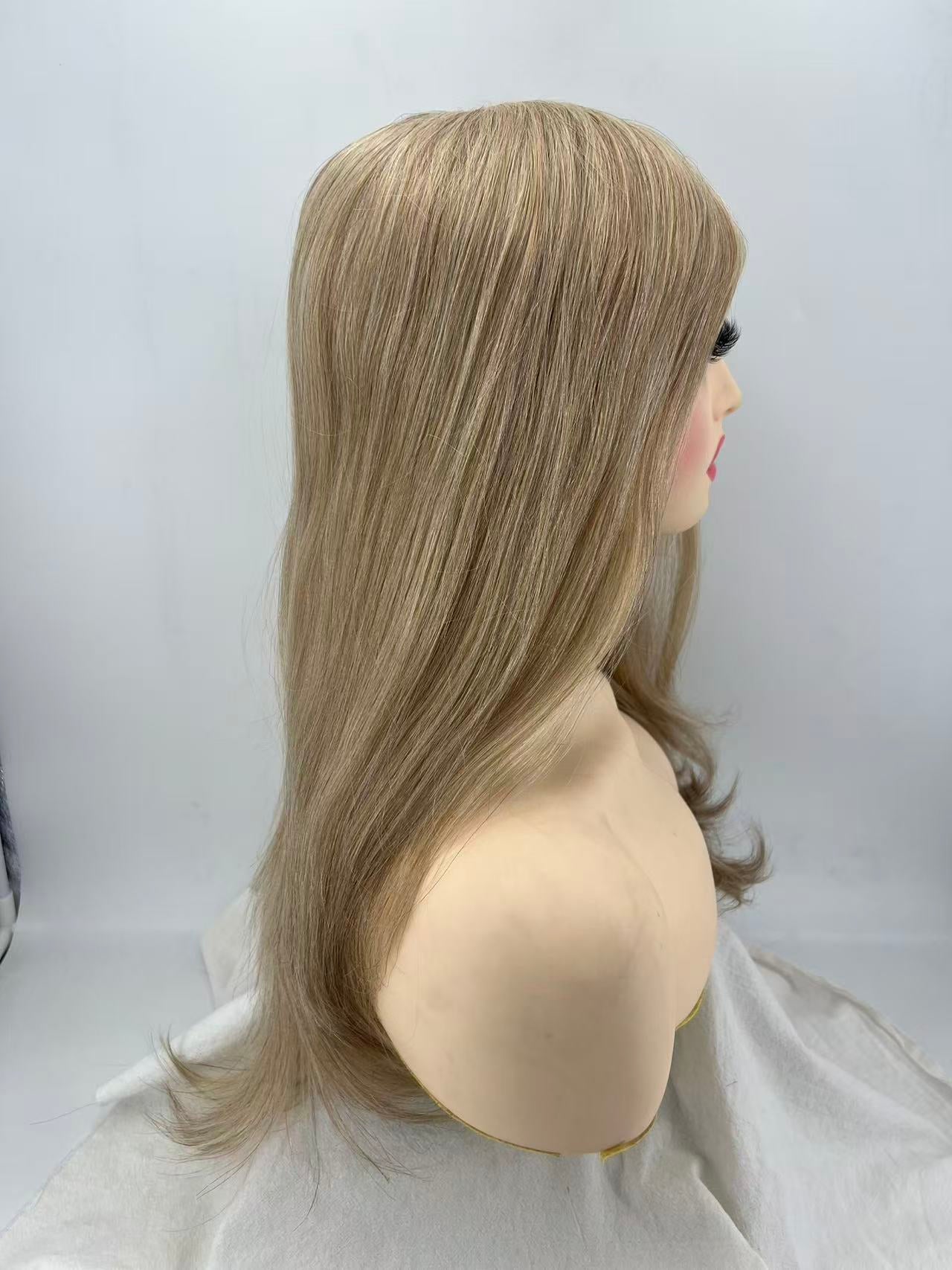 Salvi hair-SHW021  16 inch ligh brown color wigs  1" Fine Welded Mono  in front and temples, Mono top Straight Mogolian Culticle Remy Hair