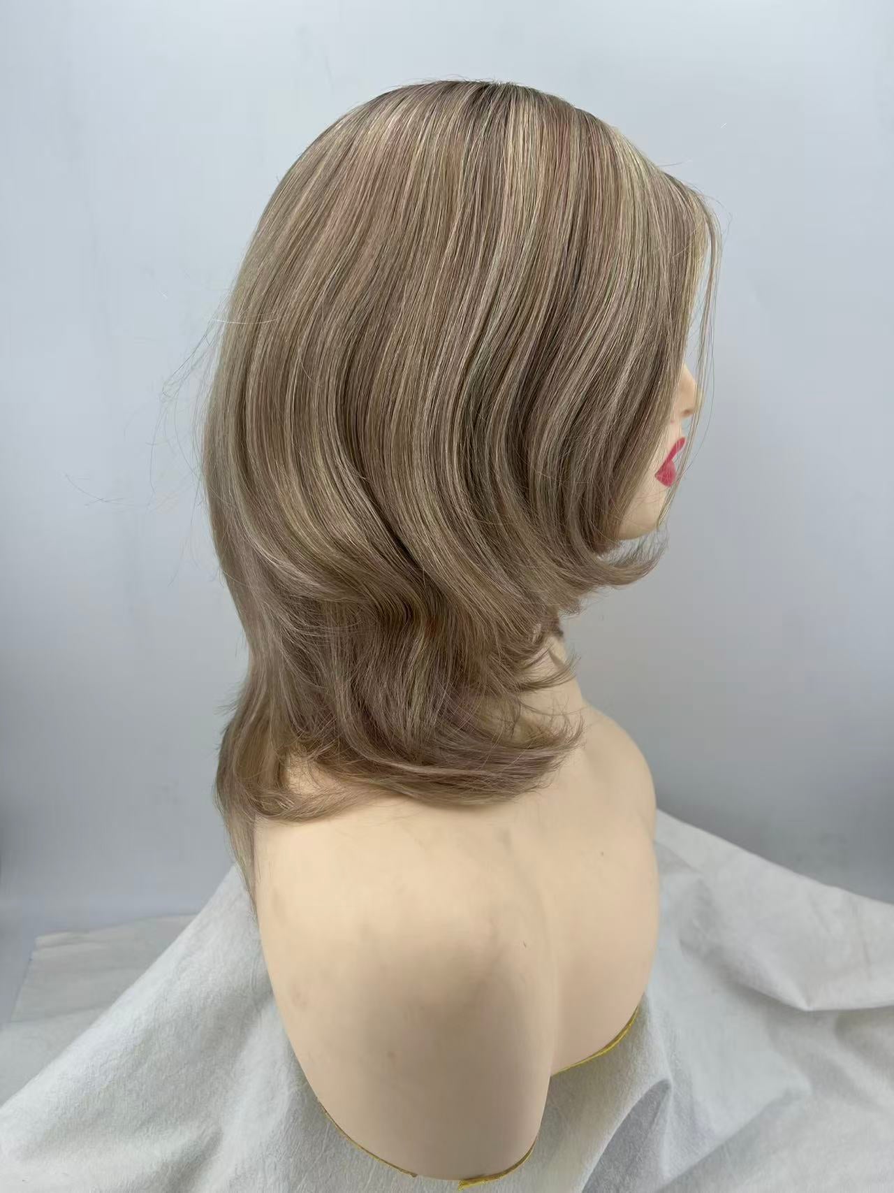 Salvi hair-SHW017 100% European hair ,New Injection Lace  with 1" French Lace front temple Wefted sides back M cap natural density wigs
