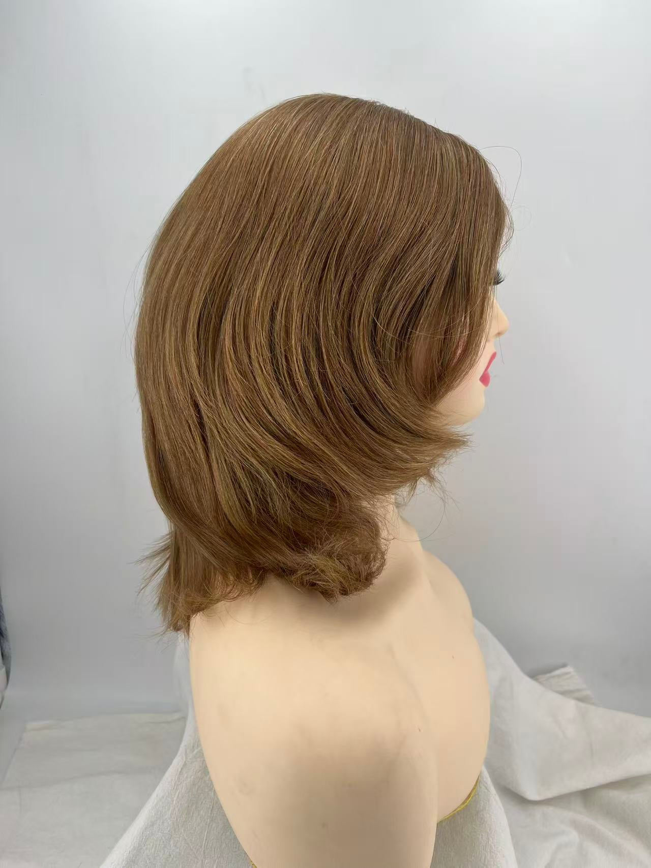 Salvi hair-SHW020  100% European hair French Lace in font & temples, 4"x4" Jewish Silk Top wig; Wefted sides back Medium Cap Size 8“  Col.#NC20