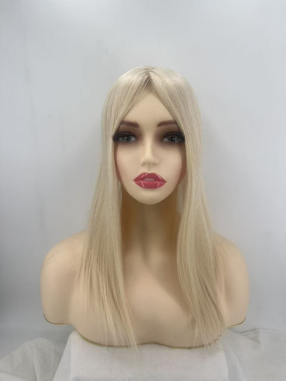 Salvi hair-SHT07 Silk Top with Mono cover,3/4" Poly Coating in perimeter,1/8" Folded Lace front Topper 5.5"x6.5" 16inch  Culticel Remy Hair