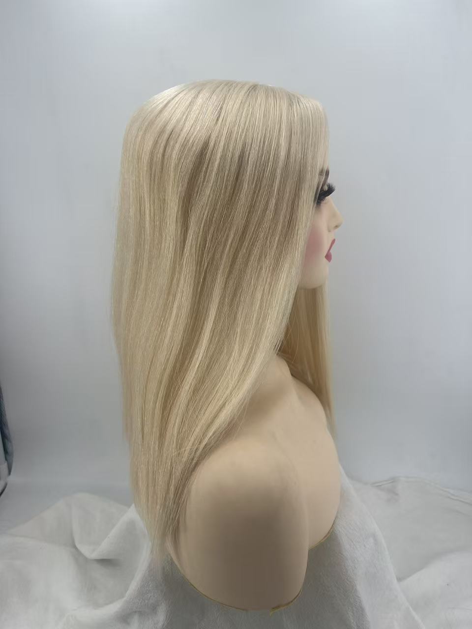 Salvi hair-SHT07 Silk Top with Mono cover,3/4" Poly Coating in perimeter,1/8" Folded Lace front Topper 5.5"x6.5" 16inch  Culticel Remy Hair