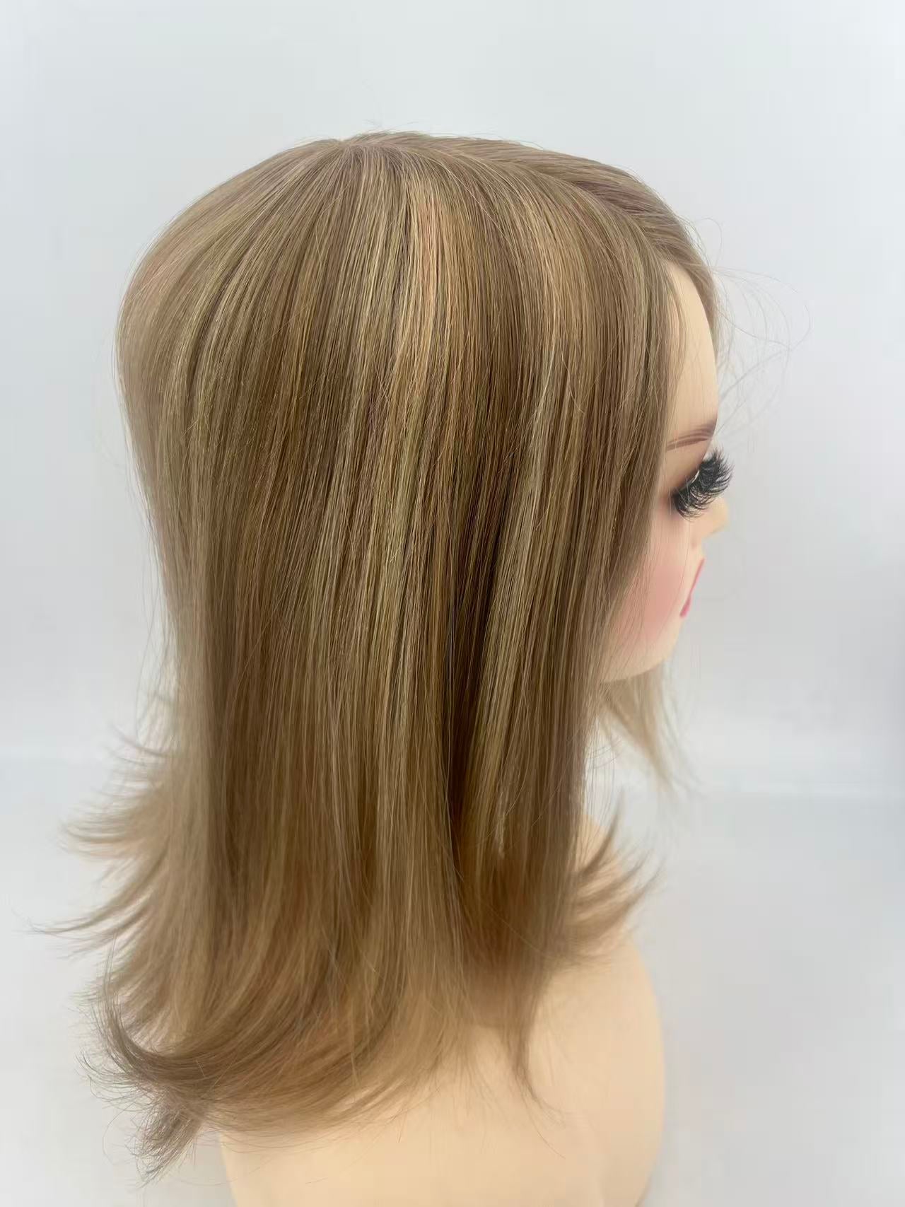 Salvi hair-SHT08 Fine Mono in body Topper Wefted in sides and back 6"x7° Col.13inch #12/14/25S-R 12 Free Style 120% density