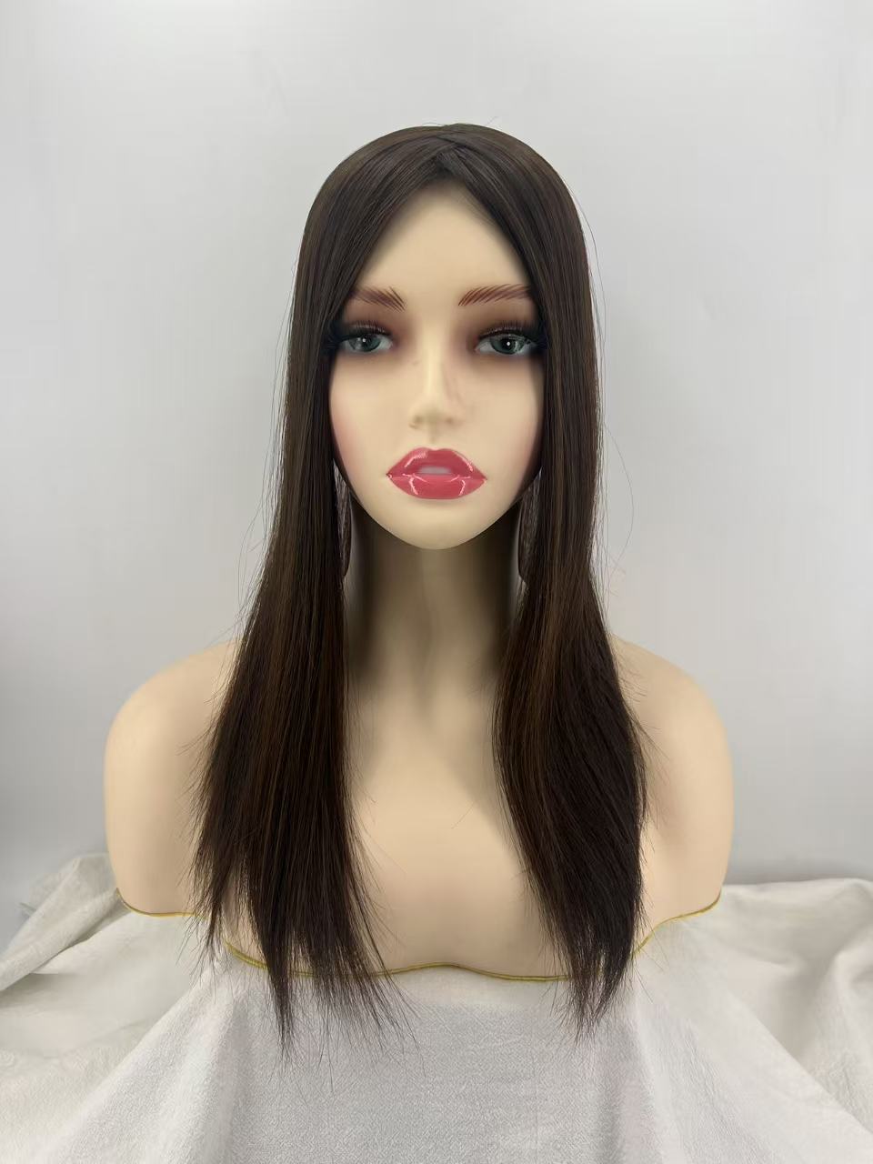 Salvi hair-SHT010  Injection Poly Lace in body,1/4" Poly Coating ,and 1/8" folded Lace in front,Wefted in sides and back Natural Straight, 16inch  6"x6.5" Chinese Cuticle Remy Hair Medium Light to Medium,120%