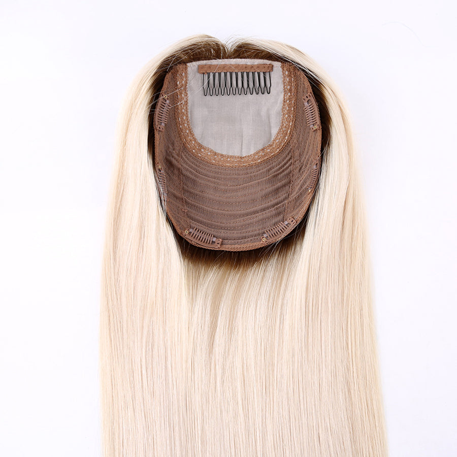 Salvihair-Topper-A04,Real hairTopper ,14inch Dark roots Ombre  color injection top hairpiece , soft hair topper ,130% density ,150% density ,more natural cuticle raw human hair ,Hight quality ,factory direct price